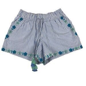 Vineyard Vines Striped Blue and White Women's Shorts with Floral Embroidery